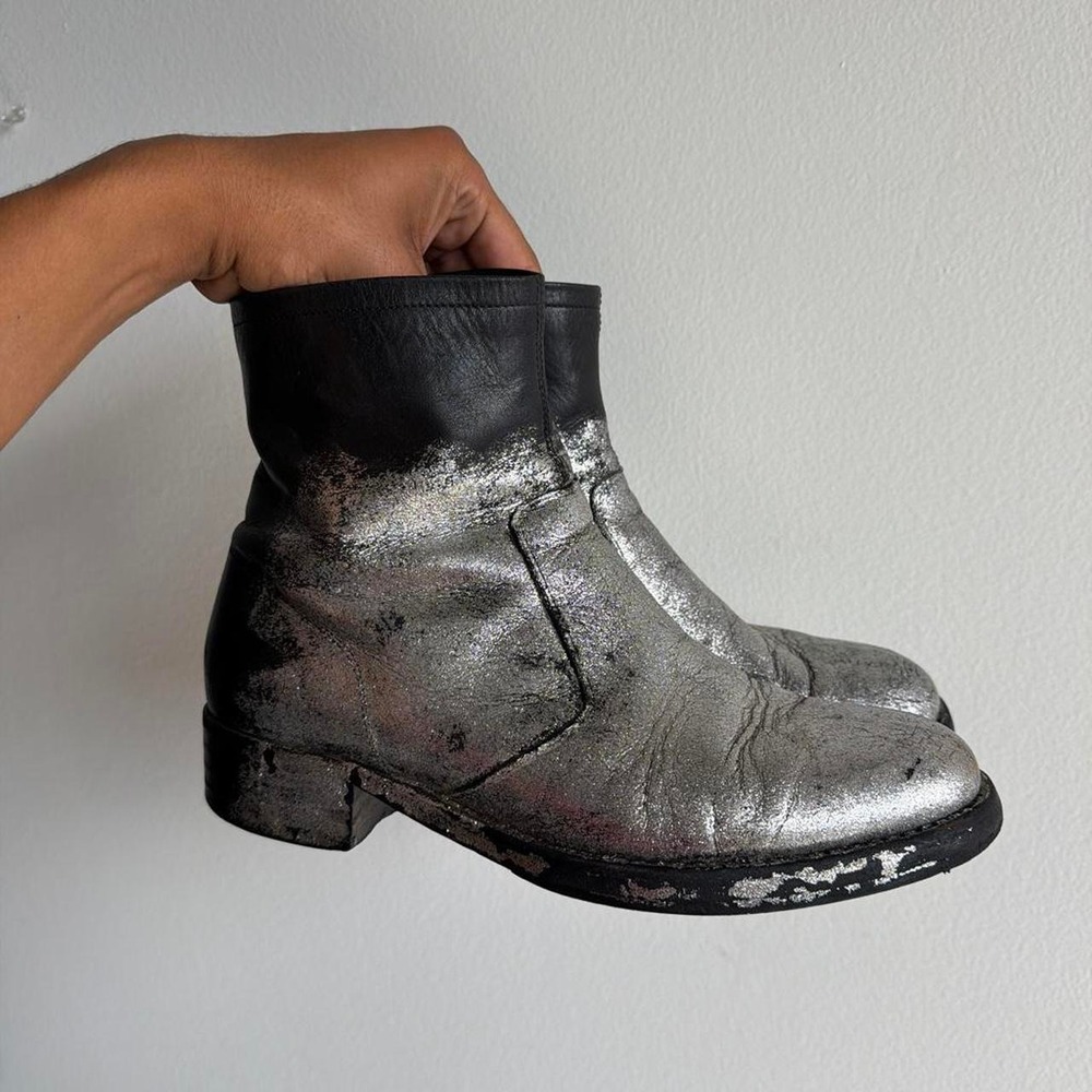 Maison Margiela AW17 Silver Painted Biker Boots